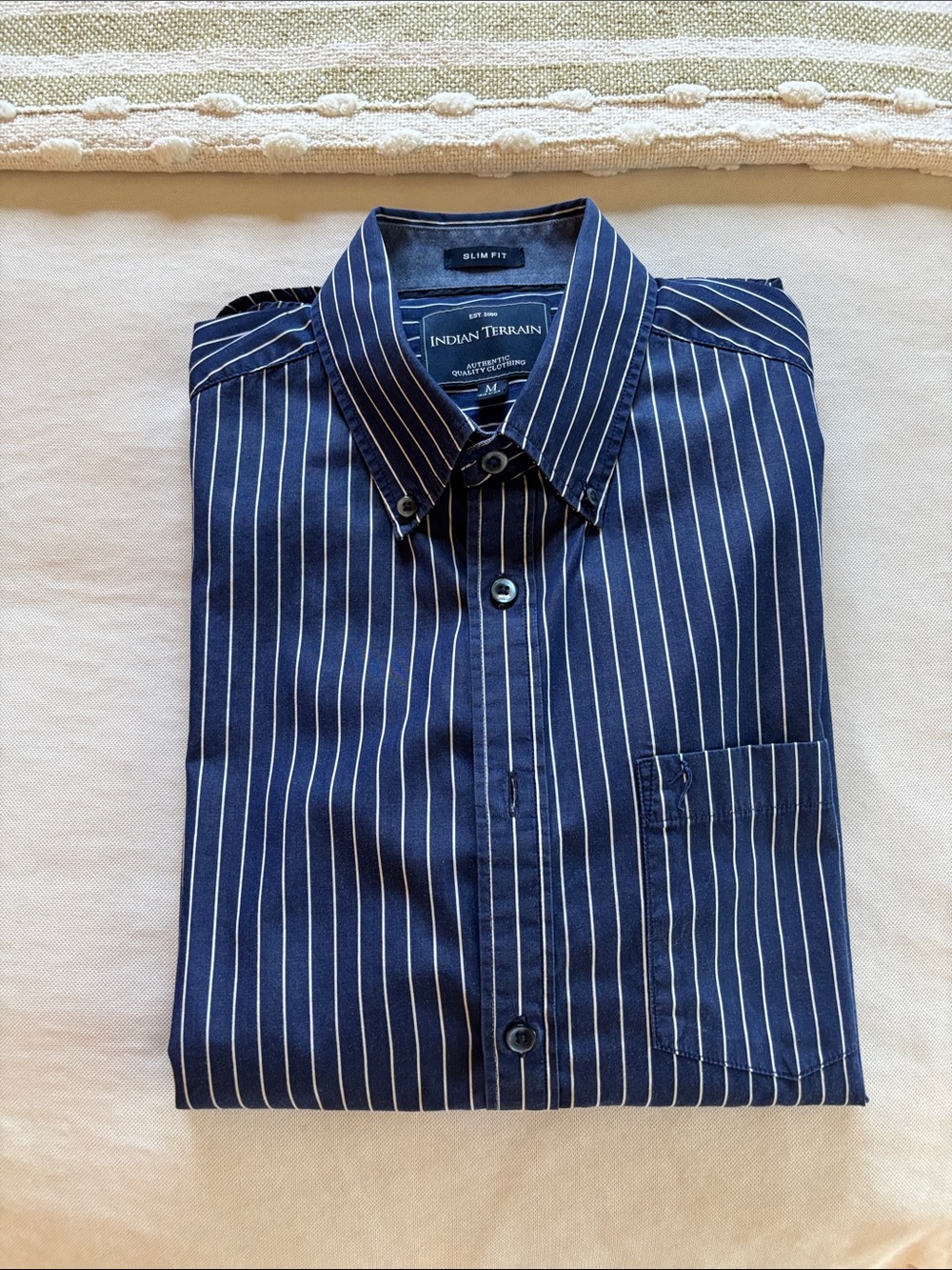 Indian Terrain Navy Blue Pinstripe Men's Button-Down Shirt
